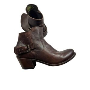 JB Dillon Women's Sz 7.5 Brown Leather Buckle Oiled Ankle Boots Western Distress